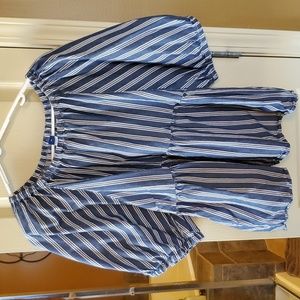Blue and white vertical stripe blouse.